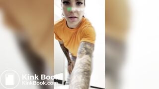 whore shits in public bathroom