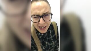 Blond girl pooping on toilet floor