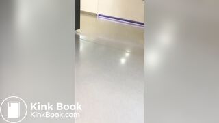 Blond girl pooping on toilet floor