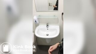 Blond girl pooping on toilet floor