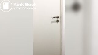 Blond girl pooping on toilet floor