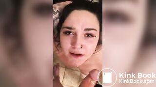 Chubby babe shits, smears, sucks a cock, masturbates