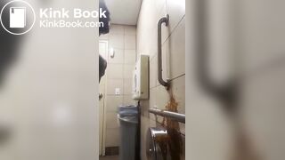 Girl shits all over a public toilet