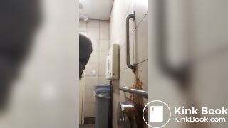 Girl shits all over a public toilet