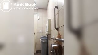 Girl shits all over a public toilet