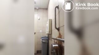 Girl shits all over a public toilet