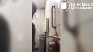 Girl shits all over a public toilet