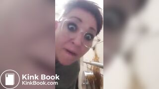 Girl shits all over a public toilet