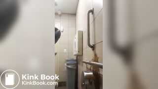 Girl shits all over a public toilet