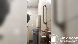 Girl shits all over a public toilet