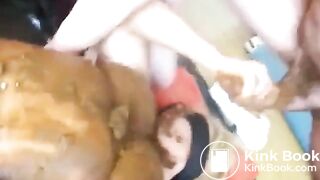 Nasty poop covered curvy slut in scat fuck