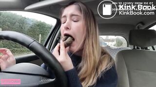 French Slut Eating Shit in Car