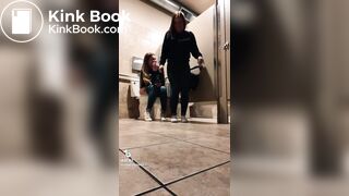 Blonde girl pooping while accompanied by friend