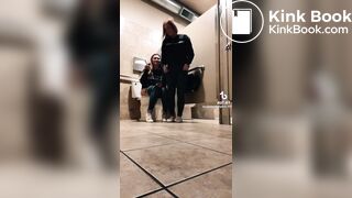 Blonde girl pooping while accompanied by friend