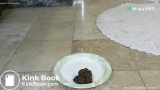 Hot girl shitting on paper plate many times