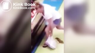 Security video. Woman make diarrhea in shop