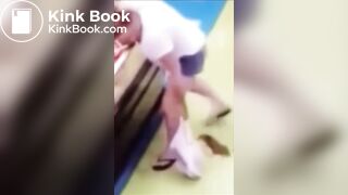 Security video. Woman make diarrhea in shop