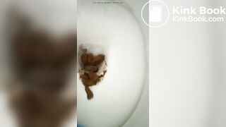 Blonde woman in dress defecates