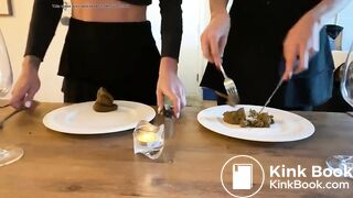 Two girls shit on plates