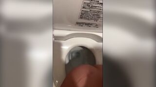 Japanese girl in pjs shitting on the toilet