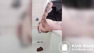 Nasty babe grunts while dumping