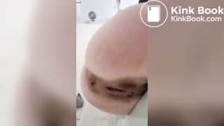 Nasty babe grunts while dumping