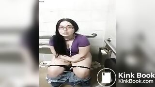 Girl pooping and farting on public toilet - video 3