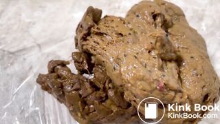 Blonde with nice ass takes a big dump on knees.