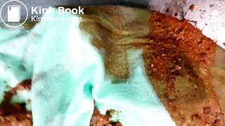 Huge messy poop in teal panty under red dress