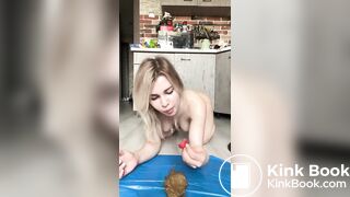 Eating strawberries with her shit