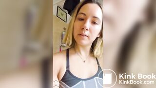 >Cute blonde pooping