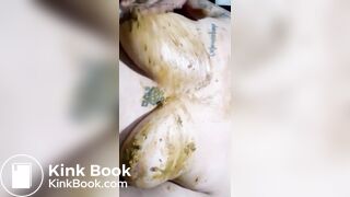 Girl smears shit on body and face