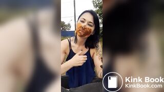 Woman eat dog shit