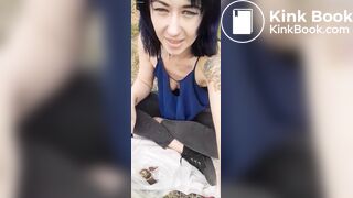 Woman eat dog shit