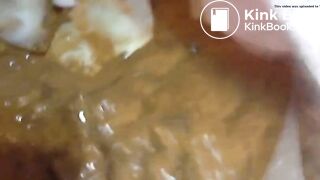 BBW shits on her bed and cleans up