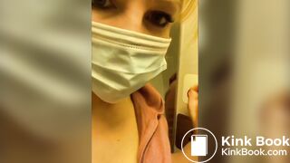 Girl shits on airplane toilet seat and pisses on sink