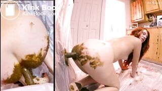 Filthy redhead unloads and dildos empty ass.