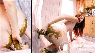 Filthy redhead unloads and dildos empty ass.
