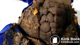 Big poop and masturbation in shiny blue pants