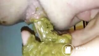 Fingering her ass while she's pooping