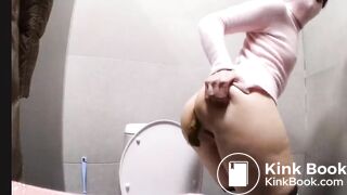 Chick shits on the floor in public bathroom