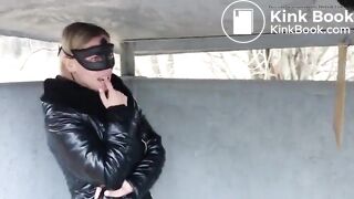 Russian lady pooping at the bus stop..