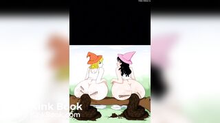 Two girls have an outside dump