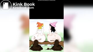 Two girls have an outside dump