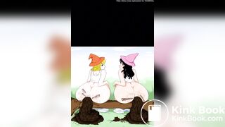 Two girls have an outside dump