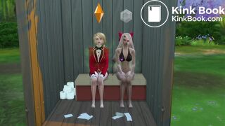 Charlie and Vaggie take a dump in a outhouse