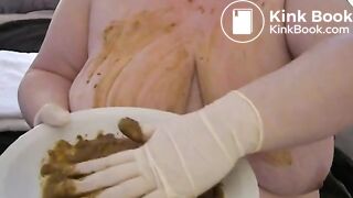 Smearing poo on huge tits..