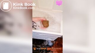 Huge thick constipated shit in bubbly sink