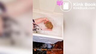 Huge thick constipated shit in bubbly sink