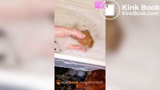 Huge thick constipated shit in bubbly sink